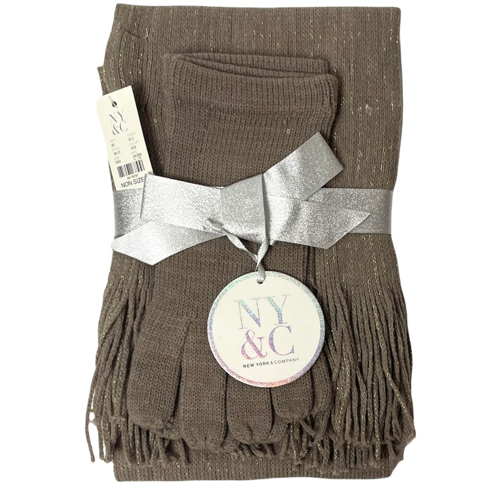 New York & Company Scarf & Gloves Knit Set